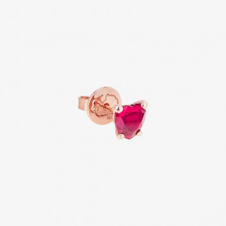 Orecchino Cuore Dodo Donna in Oro Rosa 9 Kt e Rubino Sintetico