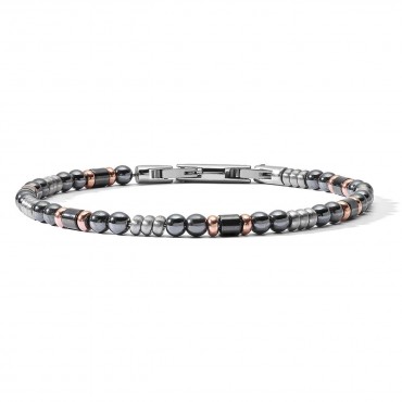 Bracciale Uomo Comete Gioielli Comete District in Acciaio Nero e Oro Rosa 21cm