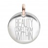Moneta Queriot " Beauty comes from within" in Argento, Oro Rosa 9 Kt e Smalto color Bianco
