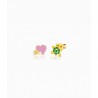 Orecchini Bambina Le Bebè in Oro Giallo collezione Prime Gioie Fortuna cuore e tartaruga smaltate colorate PMG 052