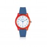 Orologio IAM  Cassa Rosso in Policarbonato 36mm Quadrante Bianco con dettagli blu, Cinturino in Silicone Blu