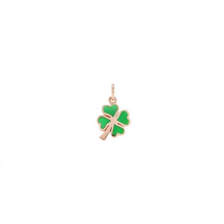 Ciondolo Dodo quadrifoglio in oro rosa 9kt e smalto verde