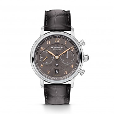 Orologio Uomo Montblanc Star Legacy Chronograph Cassa 42mm Quadrante Grigio con motivo a ghiacciaio e numeri arabi finitura oro