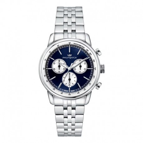 Orologio Uomo Philip Watch Collezione Caribe Cassa 41mm in Acciaio Quadrante Argento Movimento al Quarzo Cinturino in Acciaio