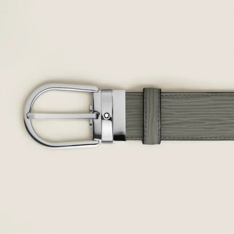 Montblanc Cintura da 35 mm in pelle grigia medio con fibbia a ferro di cavallo 199644