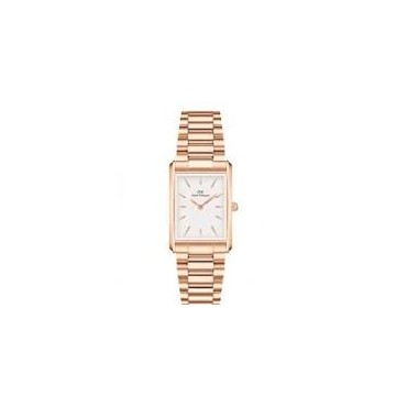 orologio DANIEL WELLINGTON Bound 3-Link Rose Gold cinturino in accaio quadrante rettangolare fondo biancoDW00100699