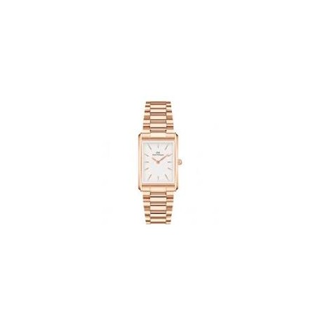orologio DANIEL WELLINGTON Bound 3-Link Rose Gold cinturino in accaio quadrante rettangolare fondo biancoDW00100699