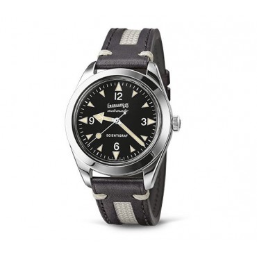 Lungo -Orologio Uomo Eberhard Scientigraf Automatico cassa da 41mm in Acciaio Quadrante Nero con indici e lancette Beige e cint
