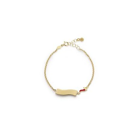 BRACCIALE Bracciale Fortuna con cornetto e targhetta in oro gialloBracciale "Fortuna" in oro giallo 9kt con cornetto smaltato e