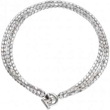 Lungo - Collana Donna Uno de 50 Collezione Glow in Argeno e Cuoio con Chiusura T-bar Realizzata con Quattro Strisce con Pepite 