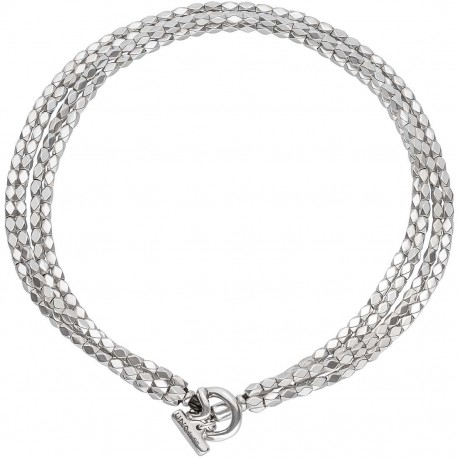 Lungo - Collana Donna Uno de 50 Collezione Glow in Argeno e Cuoio con Chiusura T-bar Realizzata con Quattro Strisce con Pepite 