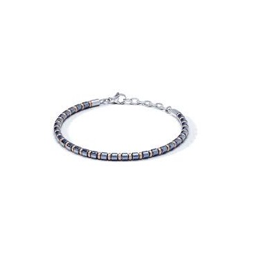 Bracciale da uomo di Comete della collezione Mineral. Bracciale in acciaio con trattamento pvd rosè satinato ed ematite nera lu