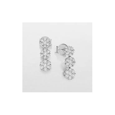 orecchini trilogy scalare in oro bianco con diamante taglio brillante e contorno incassato con diamanti taglio brillanteDiamant