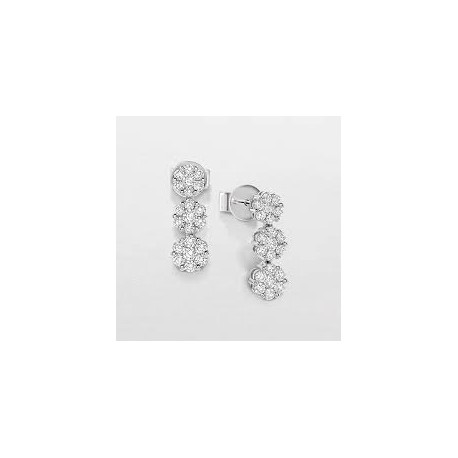 orecchini trilogy scalare in oro bianco con diamante taglio brillante e contorno incassato con diamanti taglio brillanteDiamant