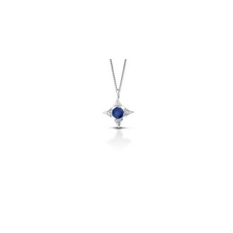Collana Punto Luce della collezione di PG Gioielli Più Pietre in Oro Bianco 18 Kt gr 1,04 con diamanti e Zaffiro centrale.dispo