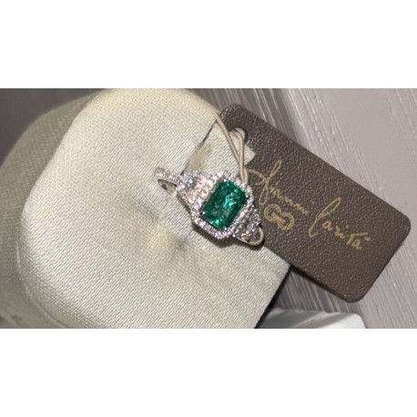 ANELLO smeraldo GIANNI CARITà in oro bianco 750(18kt) con diamanti in taglio brillanti - FA2306/OBS1