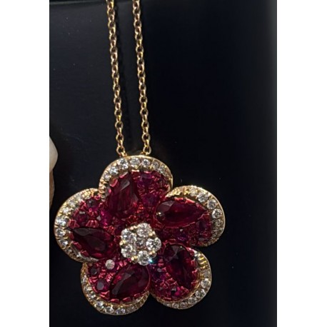 collana gianni carità in oro rosa 750 (18kt) lunghezza 50 cm con pendolo a forma di fiore imorezziosito di diamanti taglio bril
