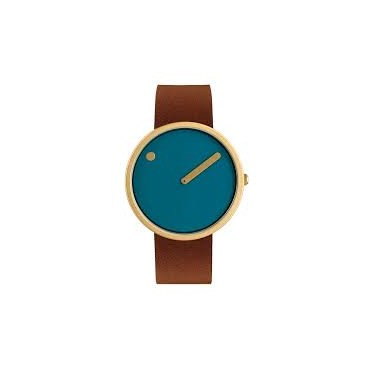 orologio Quadrante blu polvere con cinturino in pelle marrone e oro opaco - 40 mm