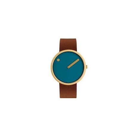 orologio Quadrante blu polvere con cinturino in pelle marrone e oro opaco - 40 mm