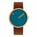 orologio Quadrante blu polvere con cinturino in pelle marrone e oro opaco - 40 mm