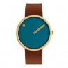 orologio Quadrante blu polvere con cinturino in pelle marrone e oro opaco - 40 mm