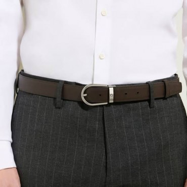 Cintura Reversibile a Ferro di Cavallo in Pelle Sartorial Nera/Ebano 222139