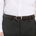 Cintura Reversibile a Ferro di Cavallo in Pelle Sartorial Nera/Ebano 222139